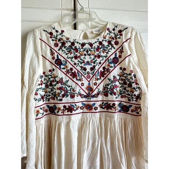Umgee USA Cream Floral‎ Embroidered Ruffle Sleeve Boho Dress Womens Small New - Picture 6 of 14
